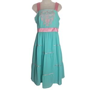 Royal Princess Fairycore Sundress Girls Size Large Teal Pink Sash Style Waist